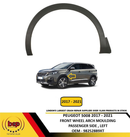 PEUGEOT 5008 2017 – 2021 FRONT WING WHEEL ARCH MOULDING BLACK PASSENGER LEFT