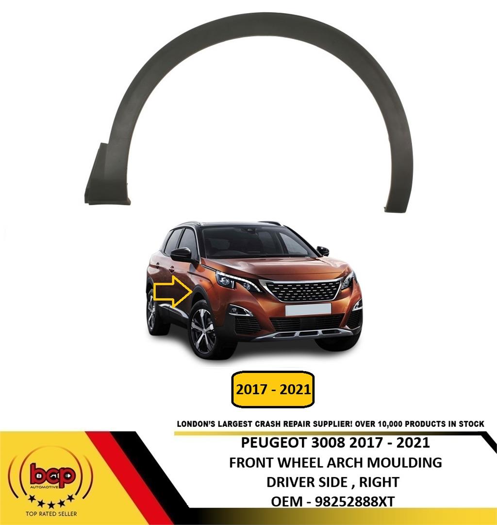PEUGEOT 3008 2017 – 2021 FRONT WING WHEEL ARCH MOULDING BLACK DRIVER RIGHT