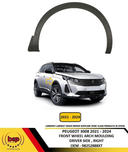 PEUGEOT 3008 2021 - 2024 FRONT WING WHEEL ARCH MOULDING BLACK DRIVER RIGHT
