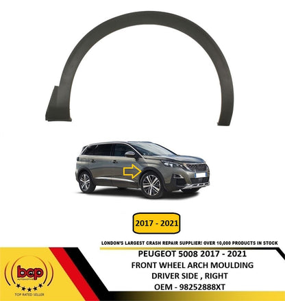 PEUGEOT 5008 2017 – 2021 FRONT WING WHEEL ARCH MOULDING BLACK DRIVER SIDE RIGHT
