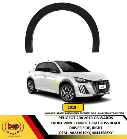 PEUGEOT 208 2019 ON FRONT WHEEL ARCH MOULDING GLOSS BLACK GT LINE DRIVER RIGHT