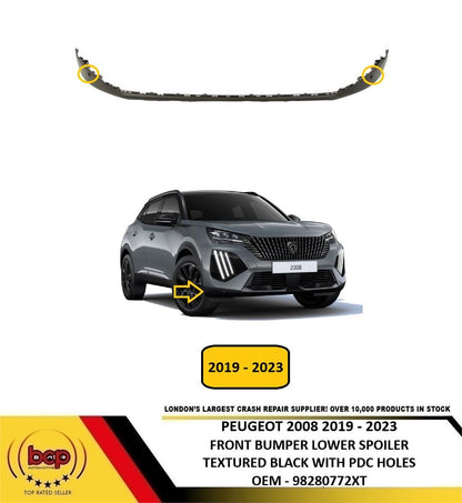 PEUGEOT 2008 2019 - 2023 FRONT LOWER SPOILER TEXTURED BLACK WITH PDC 98280772XT