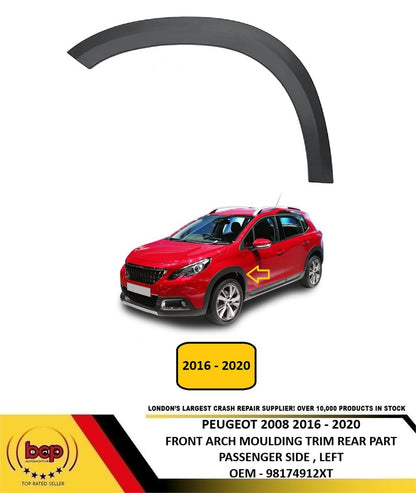 PEUGEOT 2008 2016 - 2020 FRONT WING ARCH MOULDING BLACK REAR PART PASSENGER LEFT