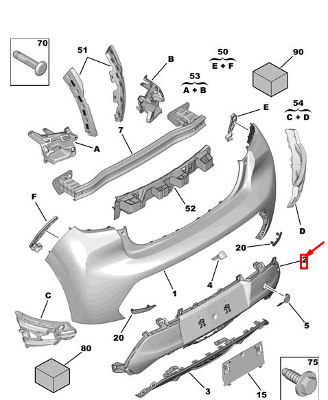 PEUGEOT 208 2019 - 2024 REAR BUMPER DIFFUSER GLOSS BLACK WITH 2 PDC 16497974XY