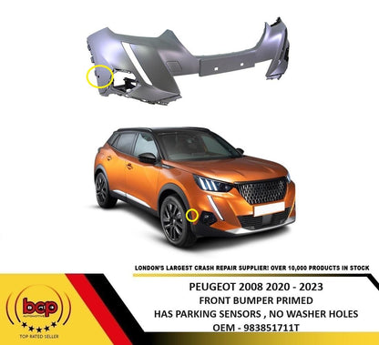 PEUGEOT 2008 2020 – 2023 FRONT BUMPER PRIMED WITH PARKING SENSORS