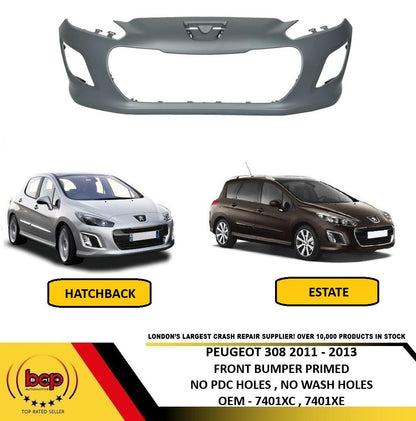 PEUGEOT 308 2011 – 2013 FRONT BUMPER PRIMED NO PARKING SENSOR HOLES NOT GTI