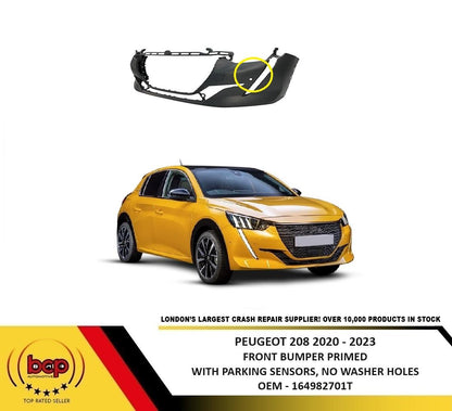 PEUGEOT 208 2020 – 2023 FRONT BUMPER PRIMED WITH 2 PARKING SENSORS OEM QUALITY