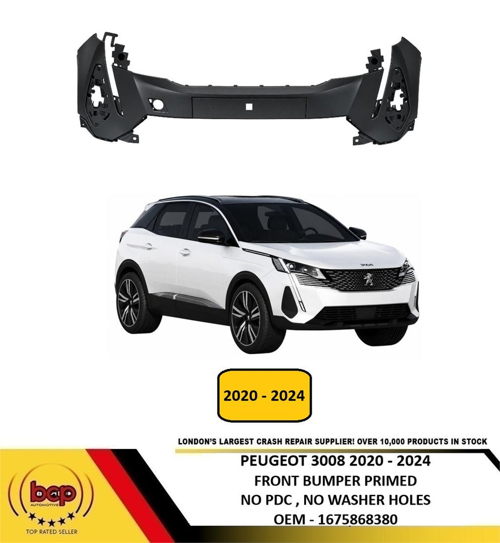 PEUGEOT 3008 2020 - 2024 FRONT BUMPER PRIMED NO PDC NO WASHER HOLES 1675868380