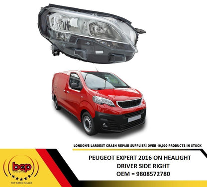 PEUGEOT EXPERT 2016 ON HEAD LIGHT LAMP RIGHT DRIVERS SIDE 9808572780