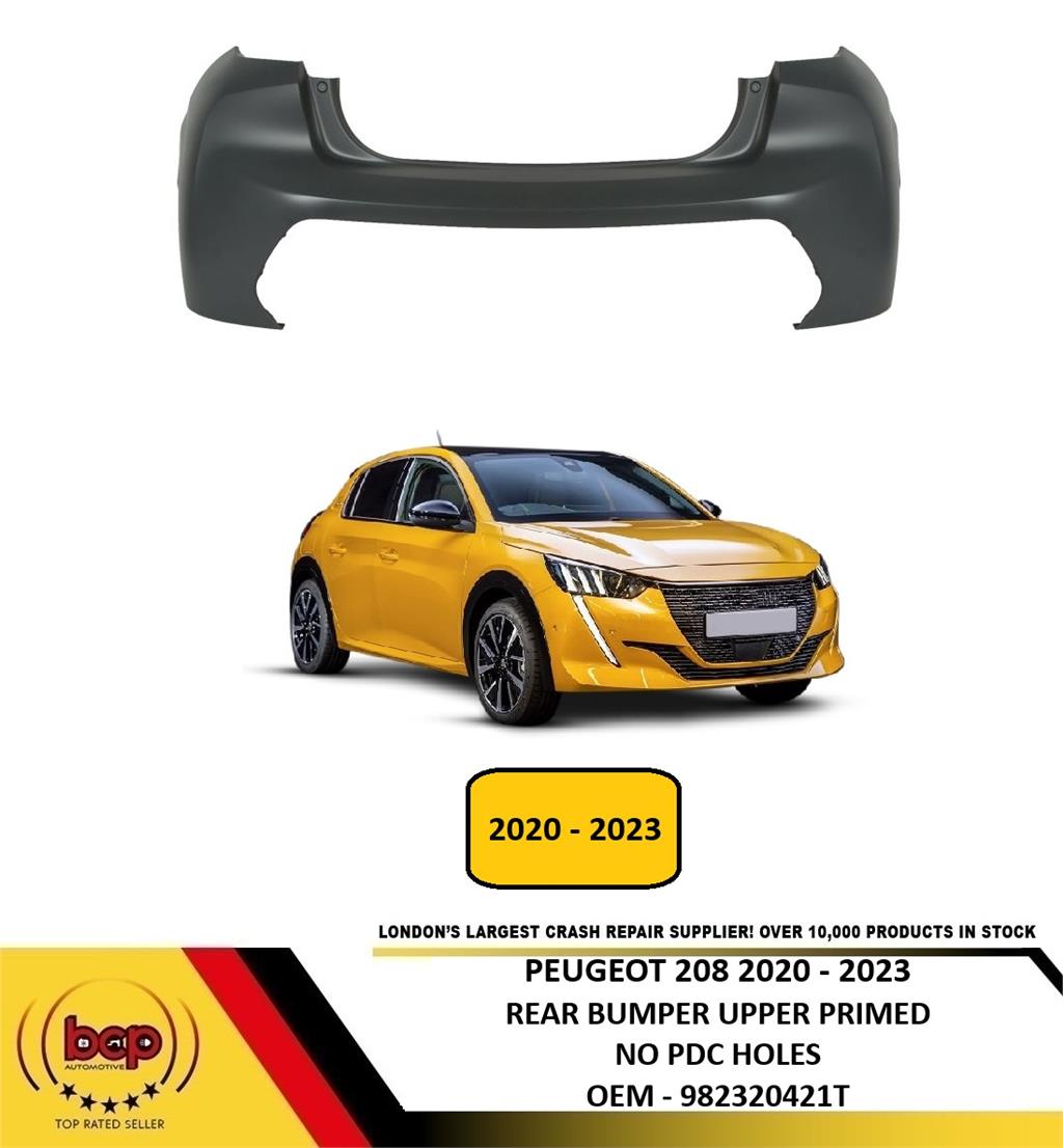 PEUGEOT 208 2020 - 2023 REAR BUMPER UPPER PRIMED WITHOUT PARKING SENSOR HOLES
