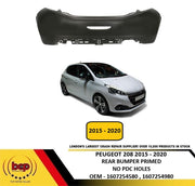 PEUGEOT 208 2015 - 2020 REAR BUMPER PRIMED NO PARKING SENSOR HOLES  1607254580