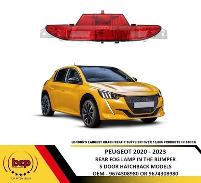 PEUGEOT 208 2020 - 2023 REAR FOG LAMP CENTRE MIDDLE IN BUMPER REAR LAMP