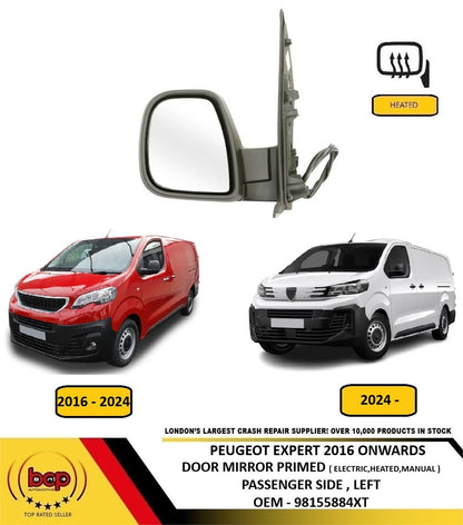 PEUGEOT EXPERT 2016 ON DOOR MIRROR PRIMED ELECTRIC HEATED MANUAL FOLD LEFT HAND