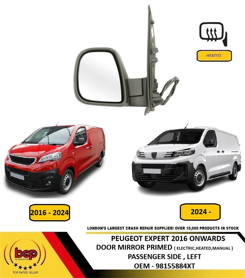 PEUGEOT EXPERT 2016 ON DOOR MIRROR PRIMED ELECTRIC HEATED MANUAL FOLD LEFT HAND