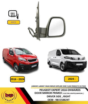 PEUGEOT EXPERT 2016 ONWARDS DOOR MIRROR PRIMED ELECTRIC HEATED MANUAL FOLD RIGHT