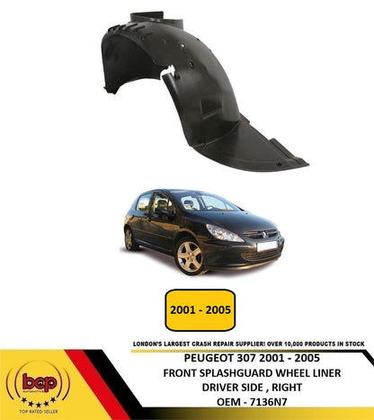 PEUGEOT 307 2001 - 2005 FRONT SPLASHGUARD WHEEL ARCH LINER DRIVER SIDE RIGHT