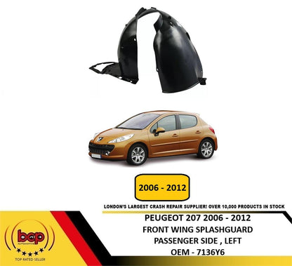 PEUGEOT 207 2006 - 2012 LEFT SIDE FRONT WHEEL ARCH LINER INNER WING SPLASH GUARD