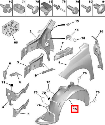 PEUGEOT 207 2006 - 2012 RIGHT DRIVERS SIDE FRONT WHEEL ARCH LINER SPLASH GUARD