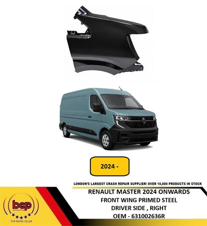 RENAULT MASTER 2024 ONWARDS FRONT WING PRIMED STEEL DRIVER SIDE RIGHT 631002636R