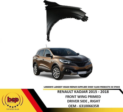 RENAULT KADJAR 2015 - 2018 FRONT WING RIGHT DRIVERS FENDER SIDE PANEL PRIMED