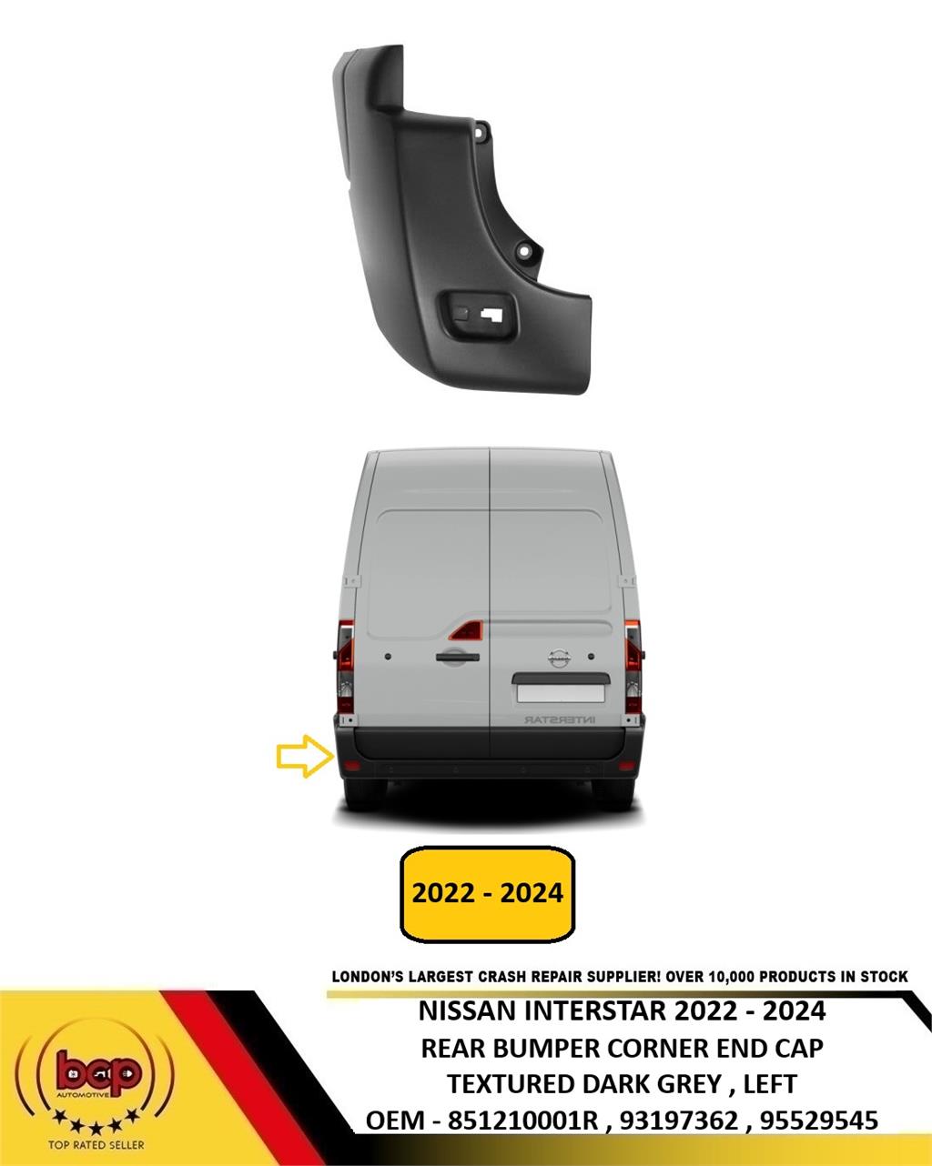 VAUXHALL MOVANO REAR BUMPER  2010 - 2023 CORNER END CAP LEFT PASSENGER SIDE NEW