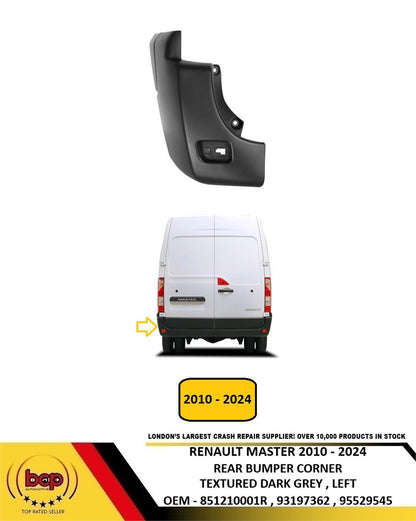 RENAULT MASTER 2010 - 2024 REAR BUMPER CONRER END CAP DARK GREY PASSENGER LEFT