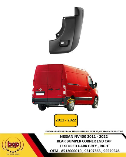 VAUXHALL MOVANO REAR BUMPER  2010 - 2023 CONRER END CAP RIGHT DRIVER SIDE TRIM
