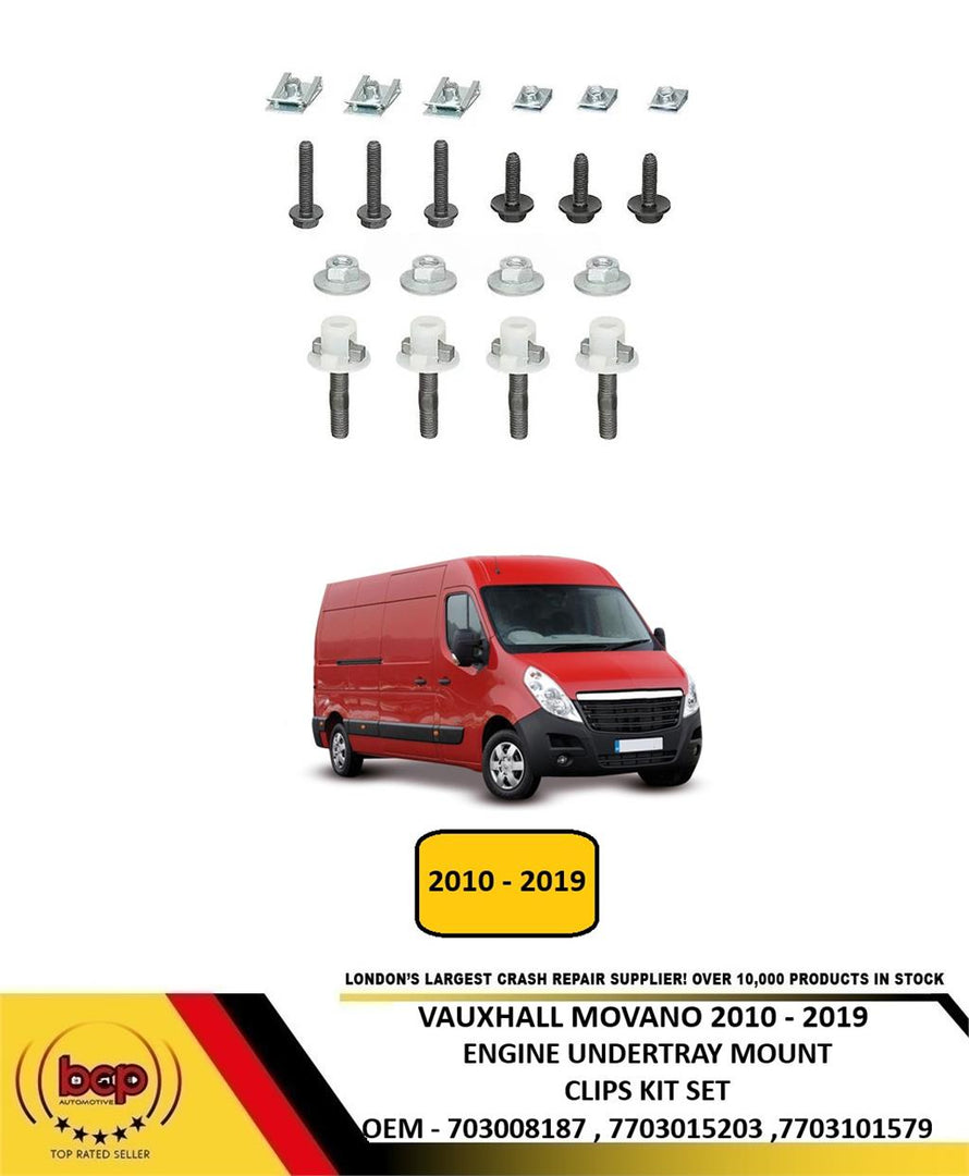 VAUXHALL MOVANO 2010 - 2019 ENGINE UNDERTRAY UNDER COVER SHILED MOUNT CLIPS KIT