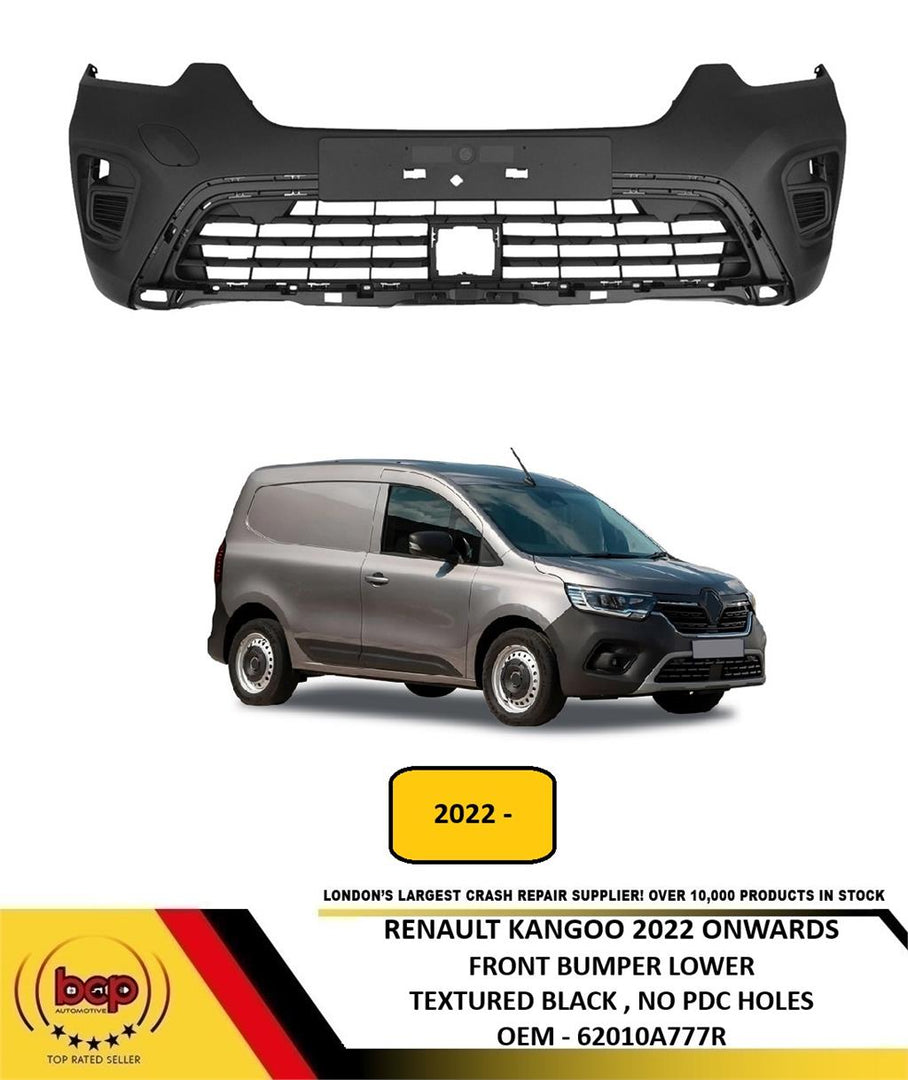 RENAULT KANGOO 2022 ONWARDS FRONT BUMPER NO PARKING SENSOR HOLES TEXTURED BLACK
