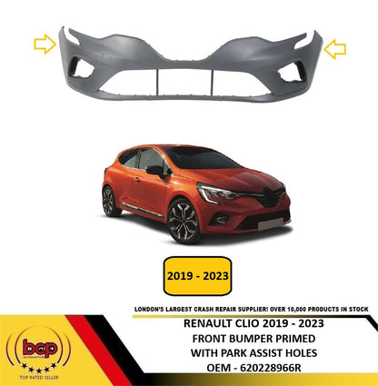 RENAULT CLIO 2019 - 2023 FRONT BUMPER PRIMED WITH PARK ASSIST HOLES 620228966R