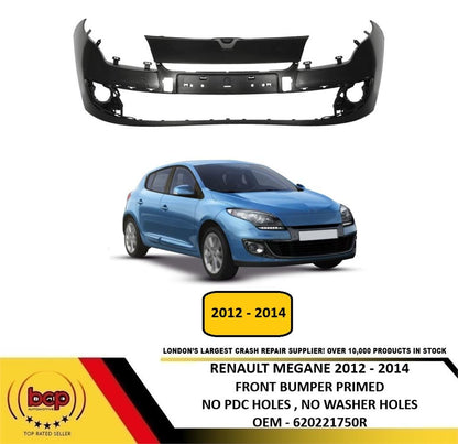 RENAULT MEGANE 2012 - 2014 FRONT BUMPER PRIMED NO PARKING SENSORS OR WASHER HOLE