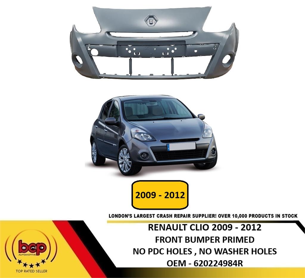 RENAULT CLIO 2009 - 2012 FRONT BUMPER 16” WHEELS ONLY NO SENSOR HOLE PRIMED