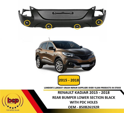 RENAULT KADJAR 2015 – 2018 REAR BUMPER LOWER SECTION BLACK PARKING SENSOR HOLE