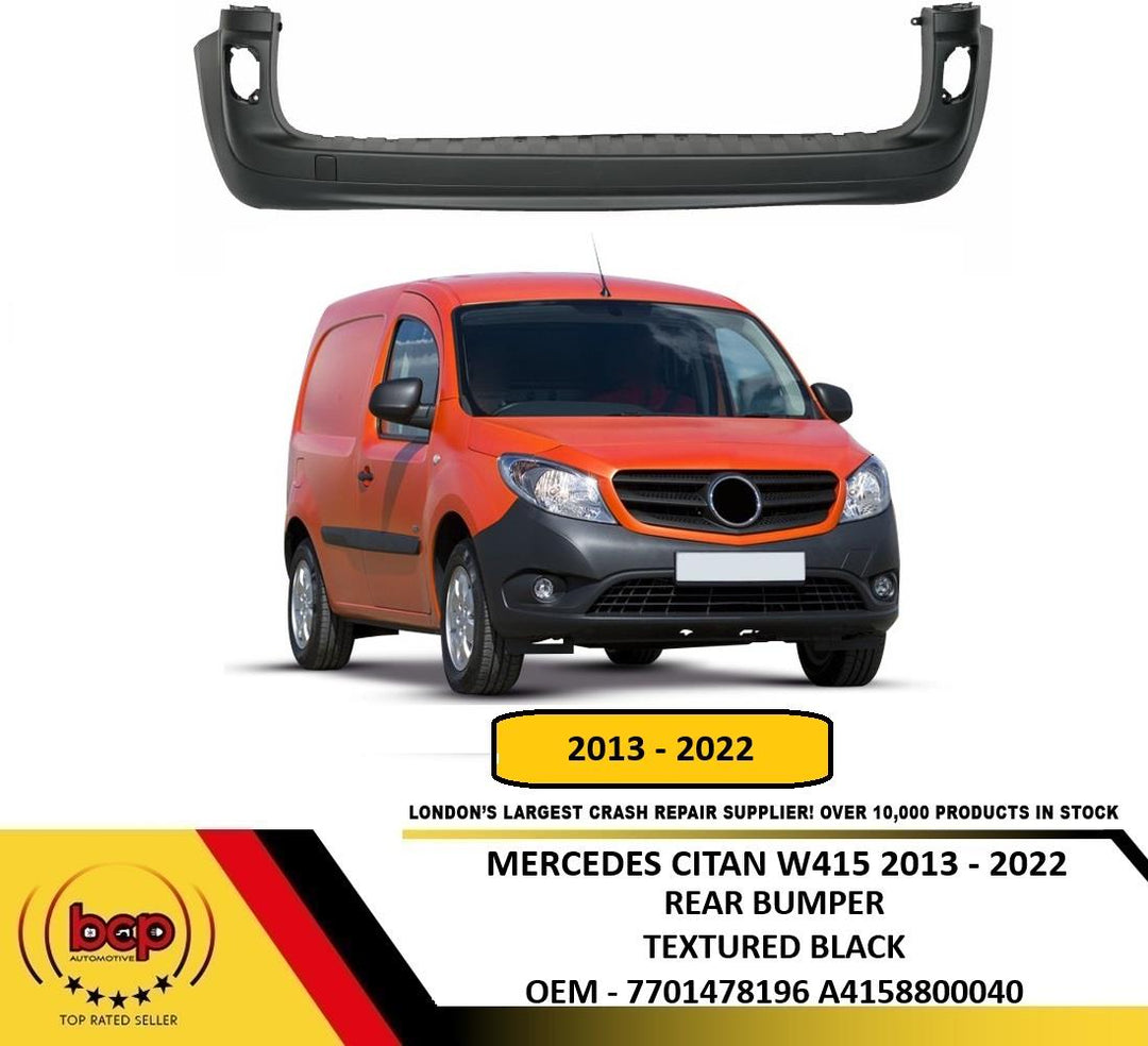 MERCEDES CITAN W415 2013 - 2022 REAR BUMPER TEXTURED BLACK NEW WITHOUT PDC HOLES