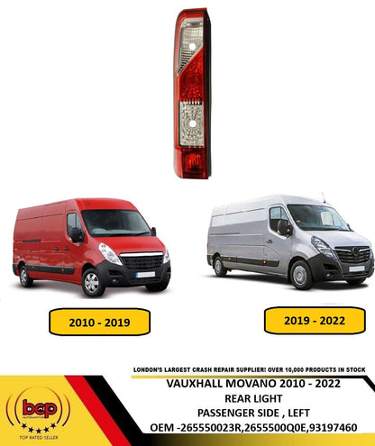VAUXHALL MOVANO 2010 - 2022 REAR LIGHT TAIL BACK LAMP LH LEFT PASSENGER SIDE