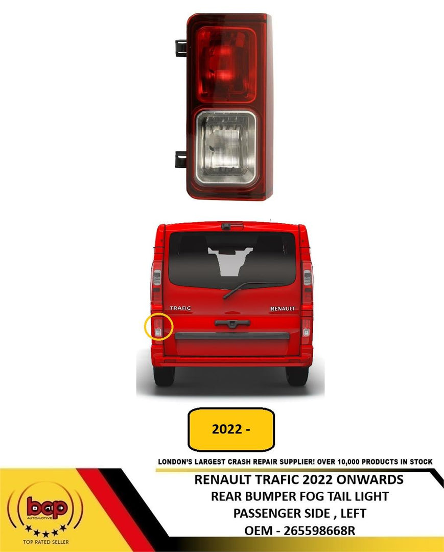 RENAULT TRAFIC 2022 ONWARDS REAR FOG LIGHT TAIL LAMP PASSENGER LEFT IN BUMPER