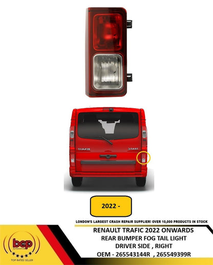 RENAULT TRAFIC 2022 ONWARDS REAR FOG LIGHT TAIL LAMP DRIVERS RIGHT IN BUMPER NEW