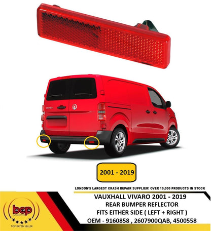VAUXHALL VIVARO 2001-2019 REAR BUMPER REFLECTOR FITS EITHER SIDE LEFT OR RIGHT