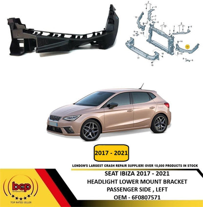 SEAT IBIZA 2017 – 2021 HEADLIGHT LOWER MOUNT BRACKET PASSENGER SIDE LEFT 6F08075