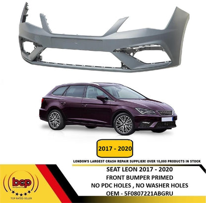 SEAT LEON FR 2017 – 2020 FRONT BUMPER PRIMED NO PARKING SENSOR HOLES
