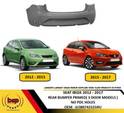 SEAT IBIZA 2012 - 2017 3 DOOR MODELS REAR BUMPER PRIMED NO PARKING SENSORS