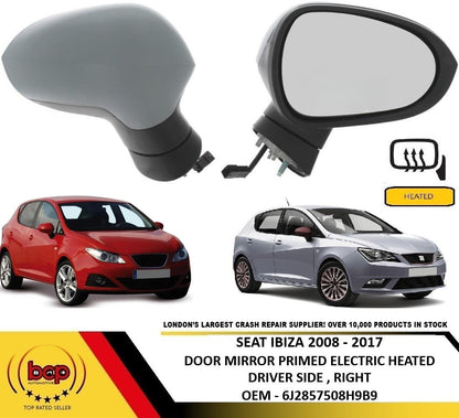 SEAT IBIZA 2008 - 2012 ELECTRIC PRIMED DOOR WING MIRROR RIGHT DRIVERS NEW