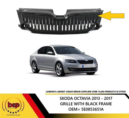 SKODA OCTAVIA 2013 - 2017 MAIN GRILLE WITH BLACK TRIM 5E0853651A