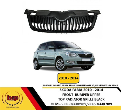 SKODA FABIA 2010 - 2014 FRONT BUMPER TOP UPPER RADIATOR GRILLE BLACK NEW