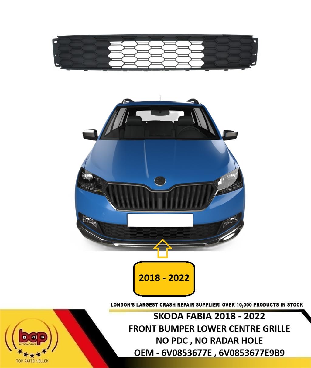 SKODA FABIA 2018 - 2022 FRONT BUMPER LOWER CENTRE GRILLE TEXTURED BLACK NEW