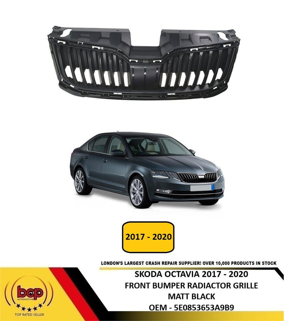 SKODA OCTAVIA 2017 - 2020 FRONT BUMPER UPPER RADIATOR GRILLE MATT BLACK NEW