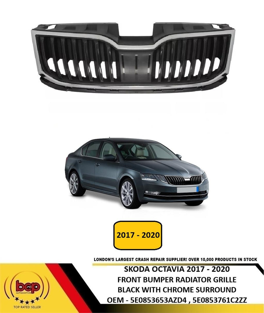 SKODA OCTAVIA 2017 -2020 FRONT BUMPER RADIATOR GRILLE BLACK WITH CHROME SURROUND