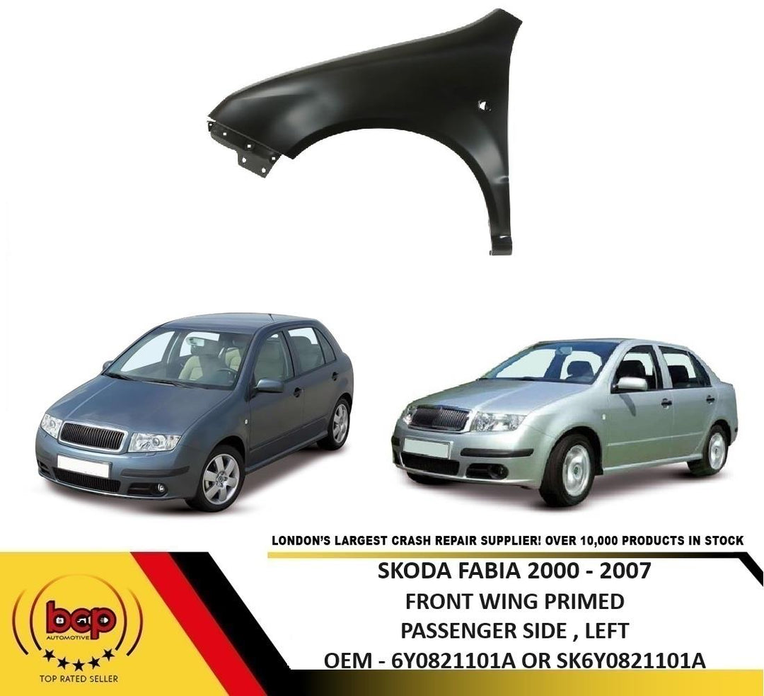 SKODA FABIA 2000–2007 FRONT WING PRIMED WITH REPEATER HOLE PASSENGER SIDE  LEFT