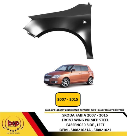SKODA FABIA 2007 - 2015 FRONT WING FENDER PRIMED STEEL PASSENGER SIDE LEFT