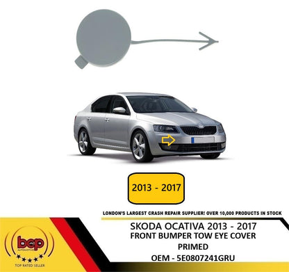 SKODA OCTAVIA 2013 - 2017 FRONT BUMPER TOW EYE COVER HOOK PRIMED NEW